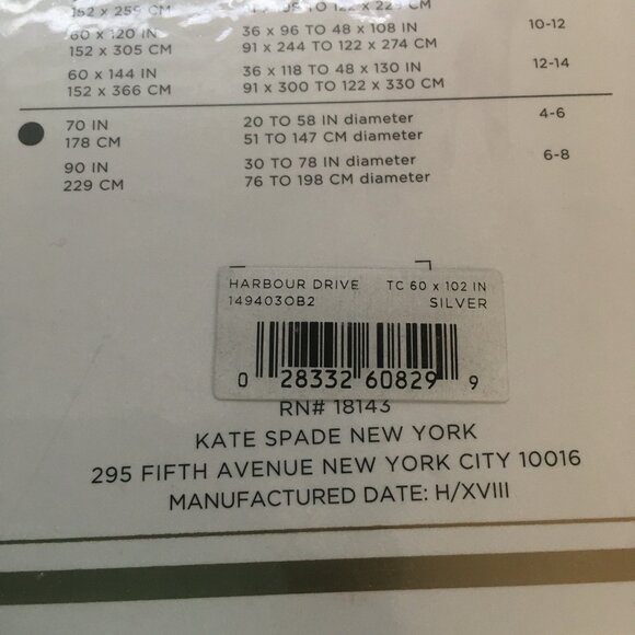 Kate Spade Harbour Drive Silver Tablecloth 60" X 102" NEW - Picture 6 of 9